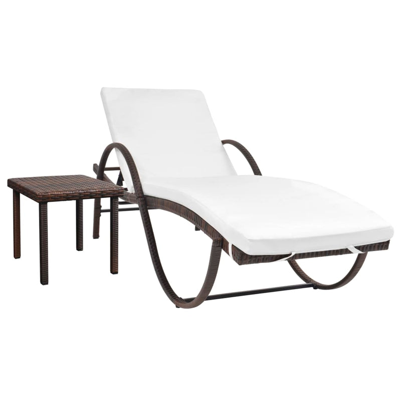 Ligbed met kussen en tafel poly rattan bruin MeubelReus