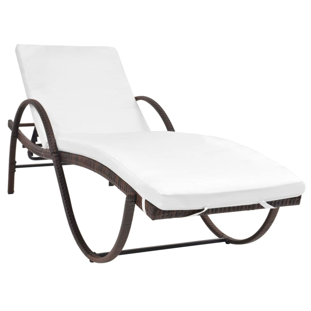 Ligbed met kussen en tafel poly rattan bruin MeubelReus