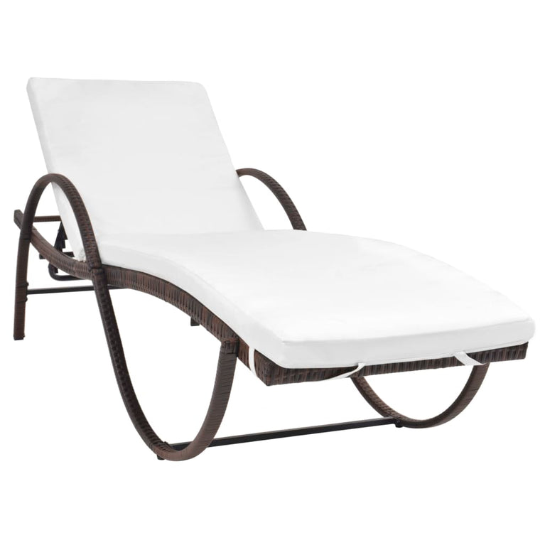 Ligbed met kussen en tafel poly rattan bruin MeubelReus