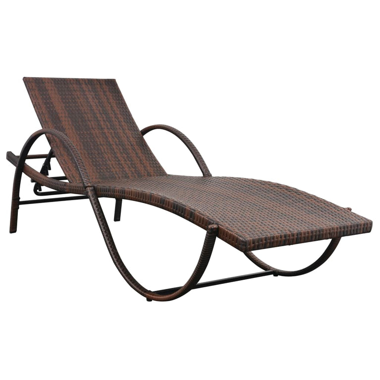 Ligbed met kussen en tafel poly rattan bruin MeubelReus