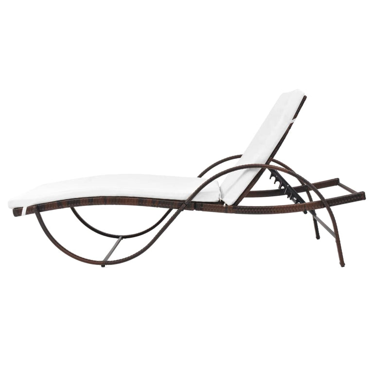 Ligbed met kussen en tafel poly rattan bruin MeubelReus
