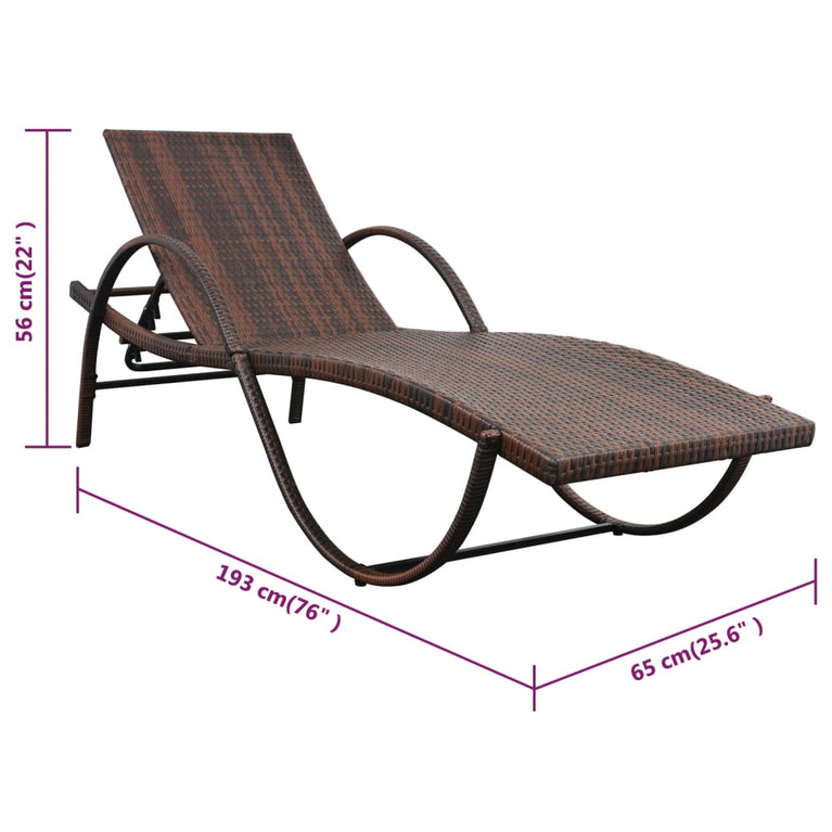 Ligbed met kussen en tafel poly rattan bruin MeubelReus