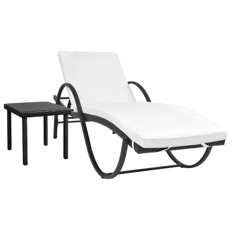 Ligbed met kussen en tafel poly rattan zwart MeubelReus