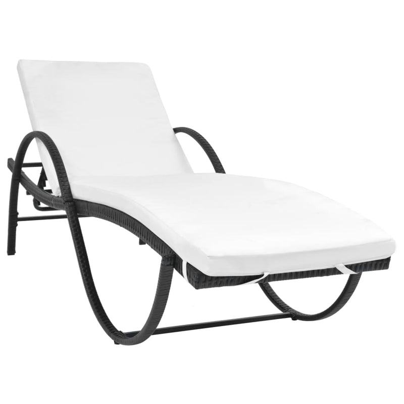 Ligbed met kussen en tafel poly rattan zwart MeubelReus