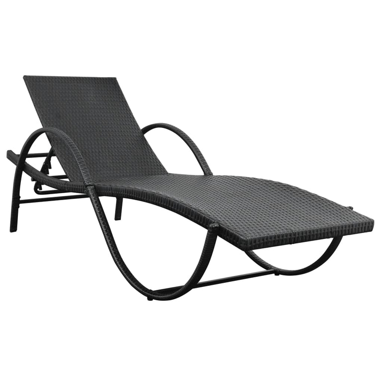 Ligbed met kussen en tafel poly rattan zwart MeubelReus