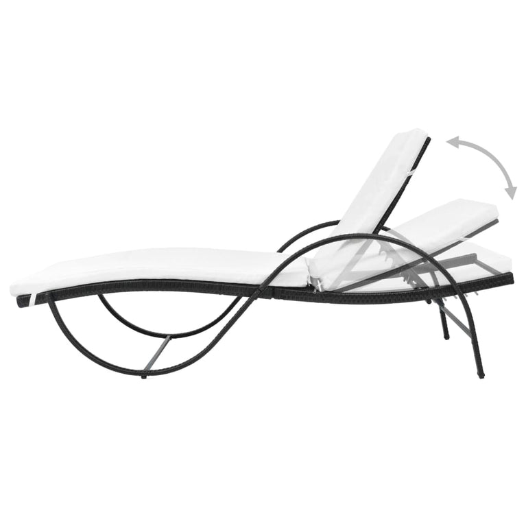 Ligbed met kussen en tafel poly rattan zwart MeubelReus
