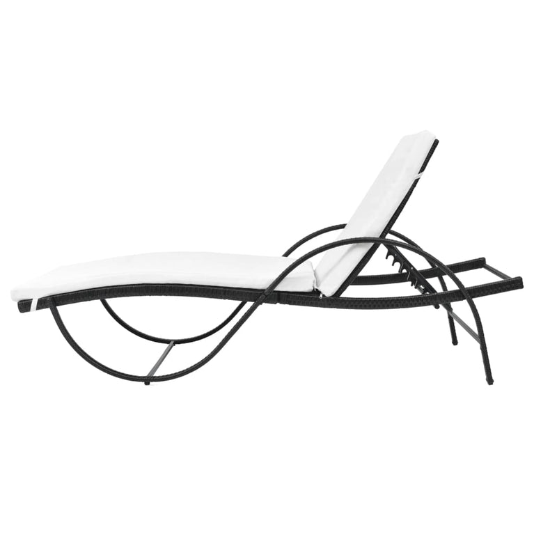 Ligbed met kussen en tafel poly rattan zwart MeubelReus