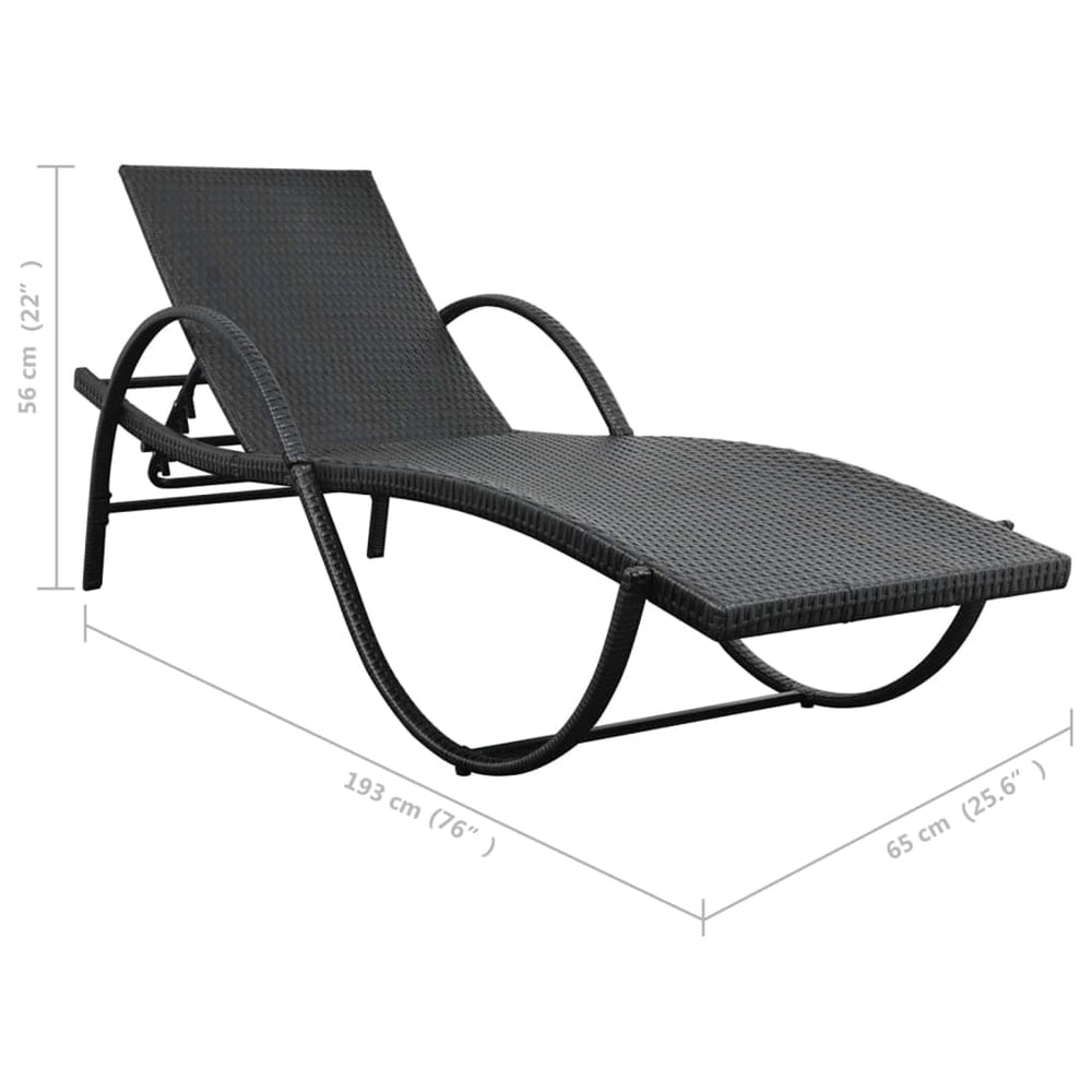 Ligbed met kussen en tafel poly rattan zwart MeubelReus