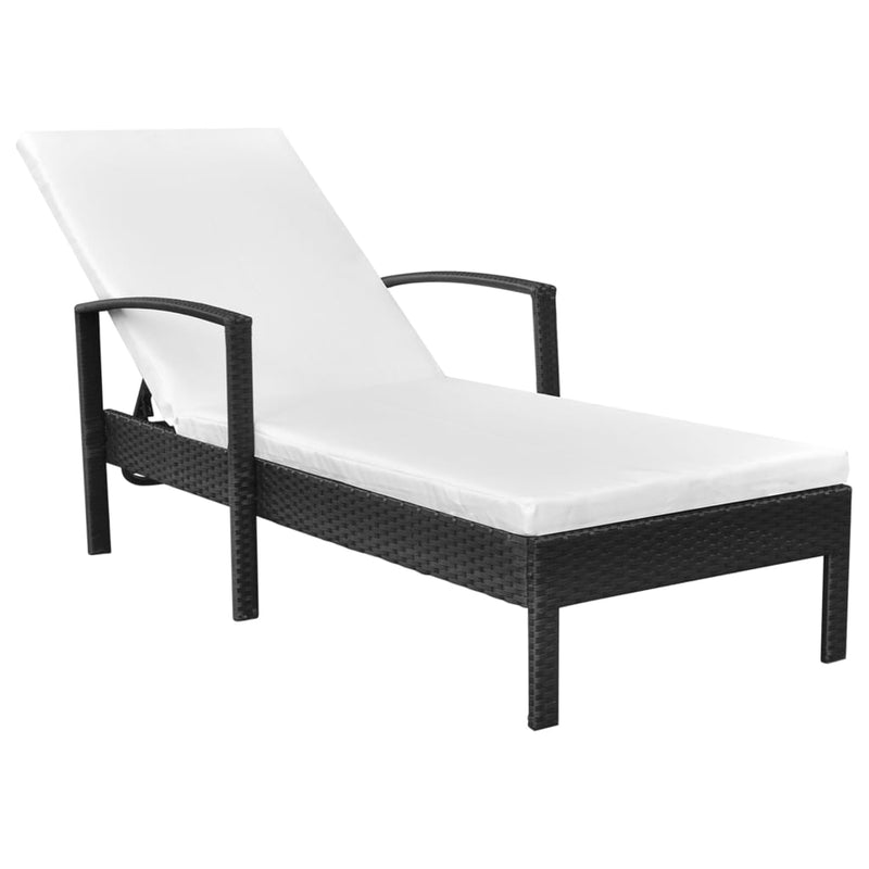 Ligbed met kussen poly rattan zwart MeubelReus