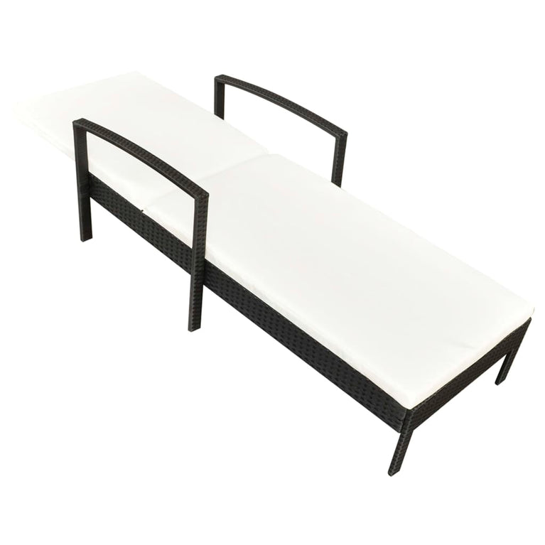 Ligbed met kussen poly rattan zwart MeubelReus