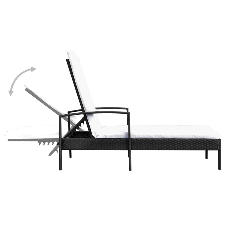 Ligbed met kussen poly rattan zwart MeubelReus