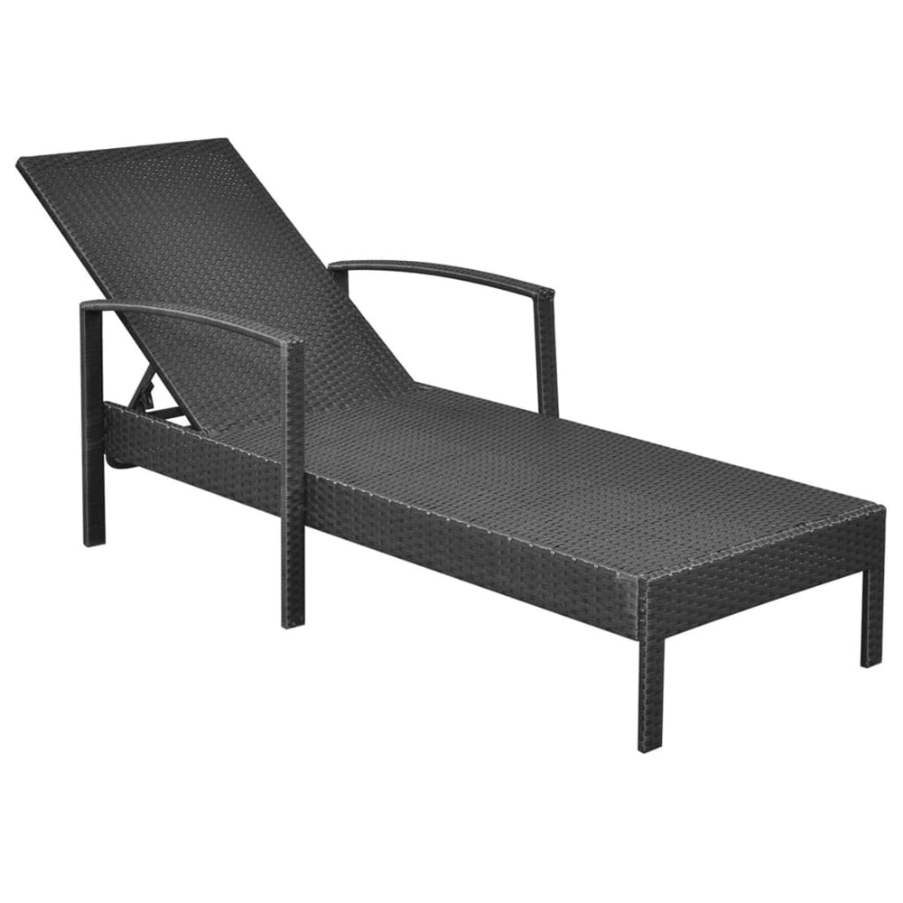Ligbed met kussen poly rattan zwart MeubelReus