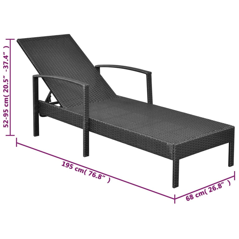 Ligbed met kussen poly rattan zwart MeubelReus