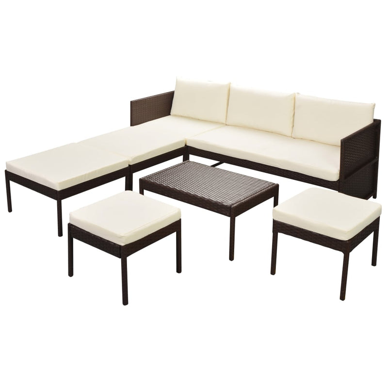 6-delige Loungeset met kussens poly rattan bruin MeubelReus