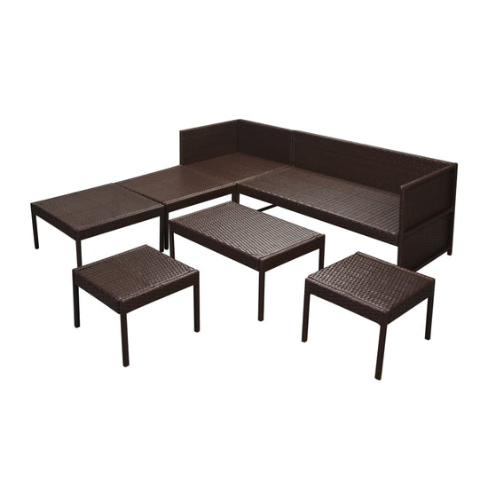 6-delige Loungeset met kussens poly rattan bruin MeubelReus