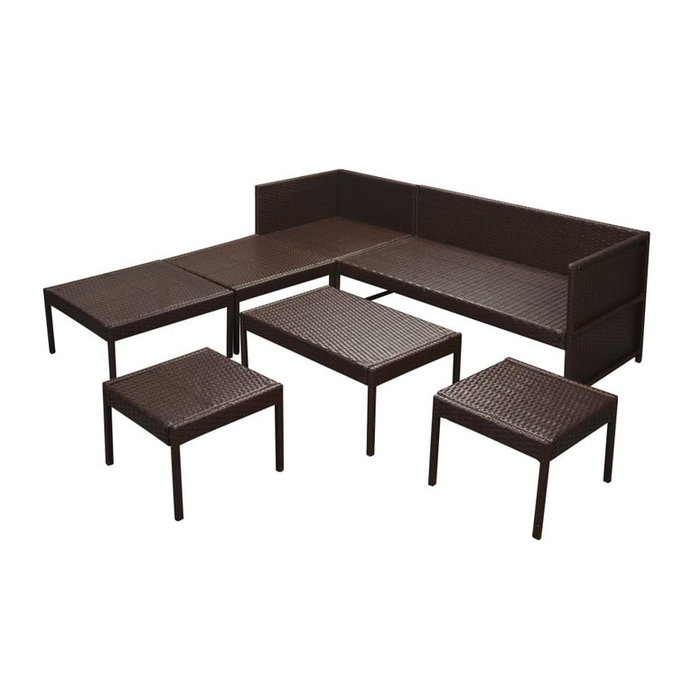 6-delige Loungeset met kussens poly rattan bruin MeubelReus