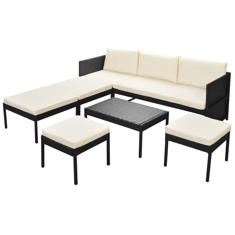 6-delige Loungeset met kussens poly rattan zwart MeubelReus