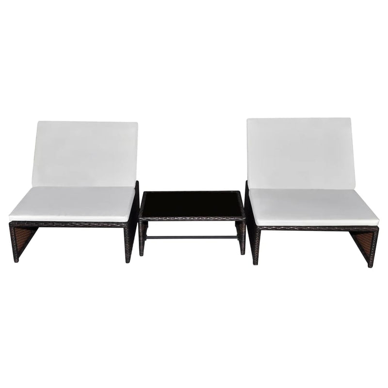 Ligbedden 2 st met tafel poly rattan bruin MeubelReus