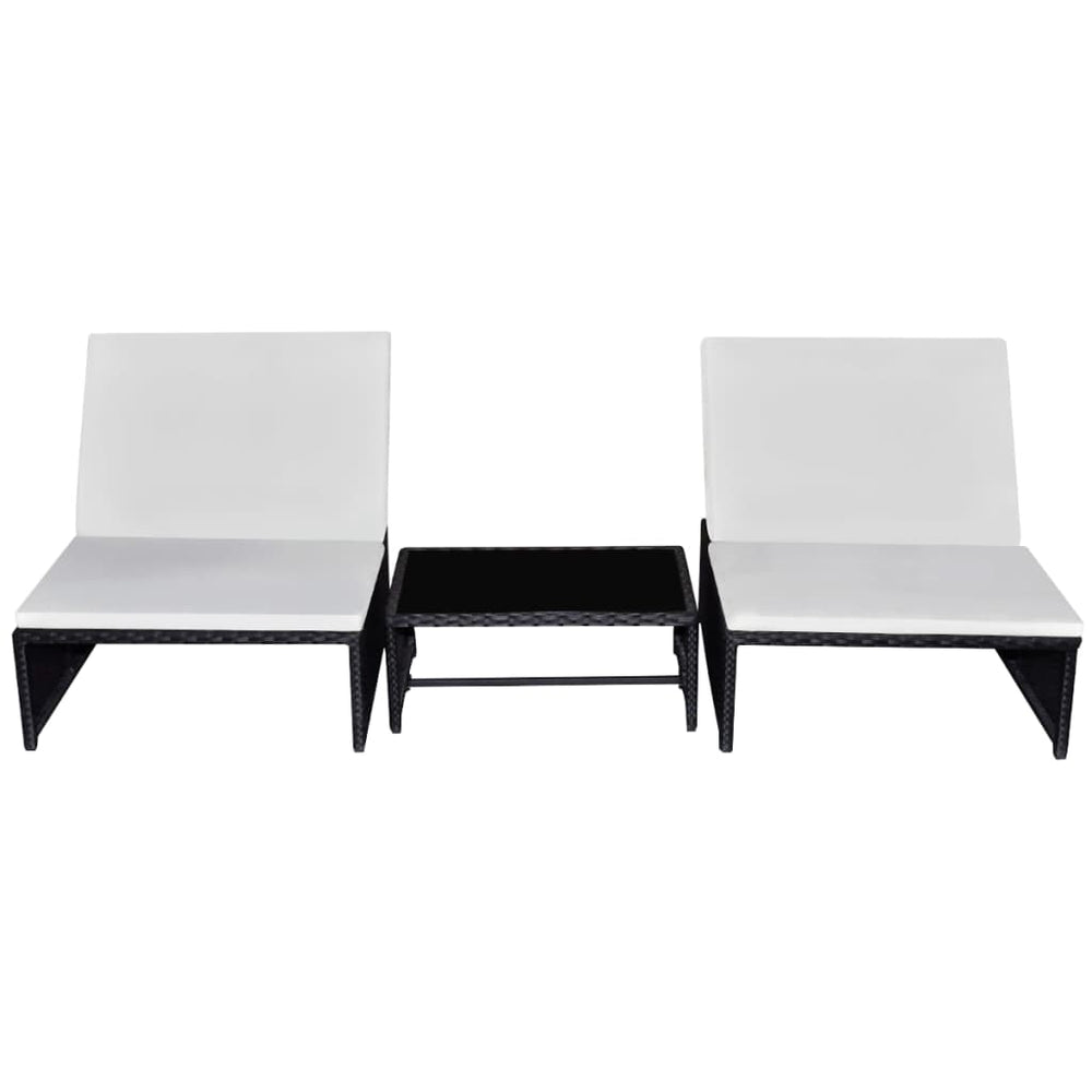 Ligbedden 2 st met tafel poly rattan zwart MeubelReus