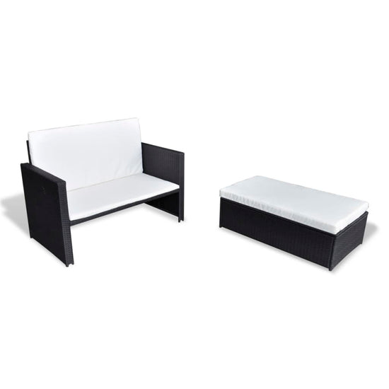 2-delige Loungeset met kussens poly rattan zwart MeubelReus