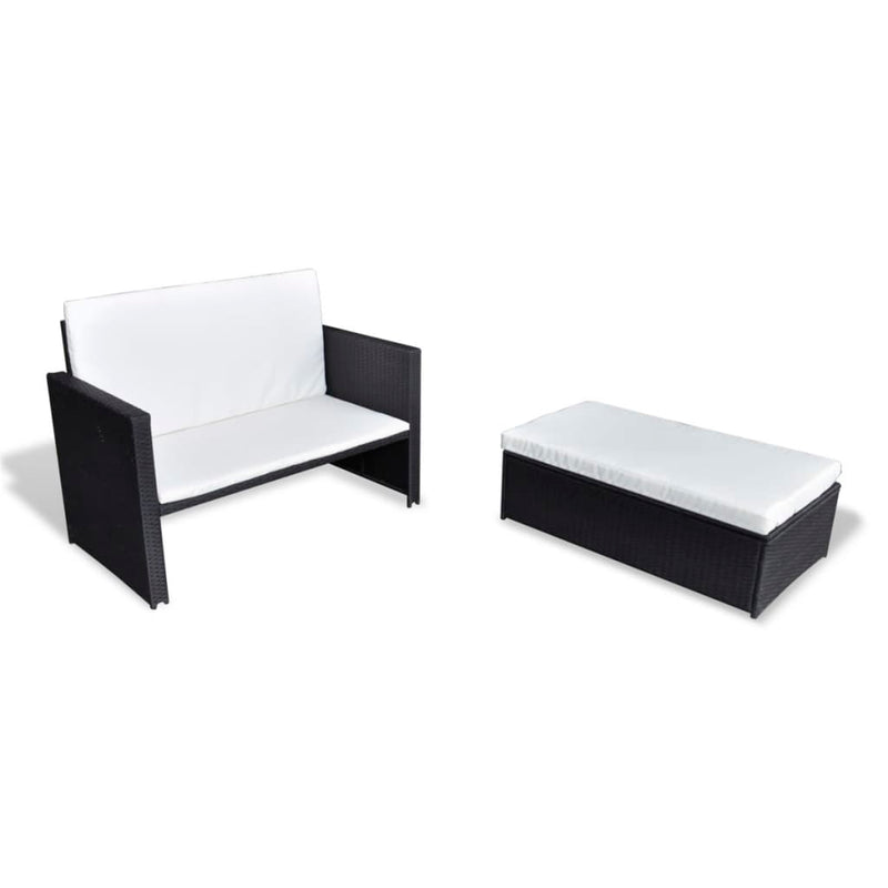 2-delige Loungeset met kussens poly rattan zwart MeubelReus