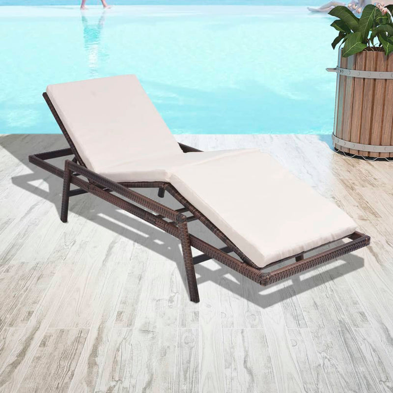 Ligbed met kussen poly rattan bruin MeubelReus