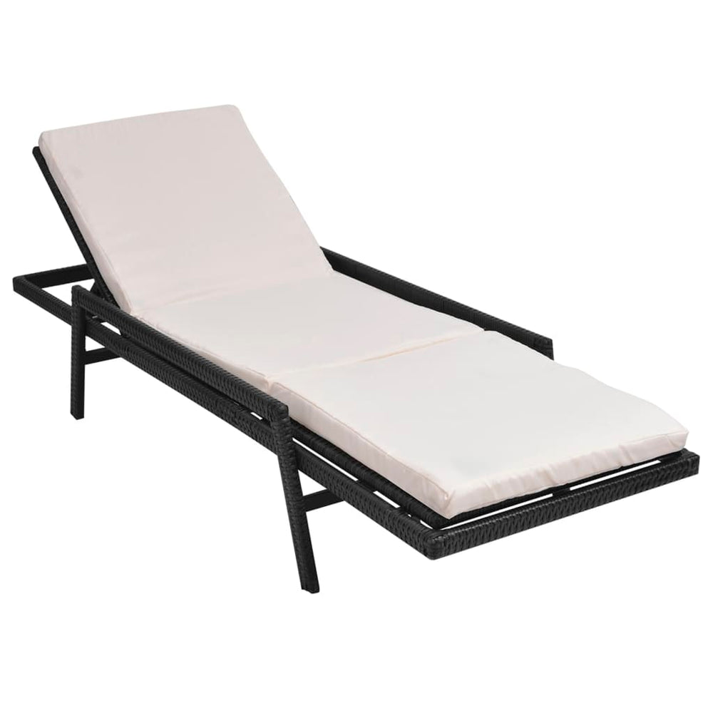 Ligbed met kussen poly rattan zwart MeubelReus