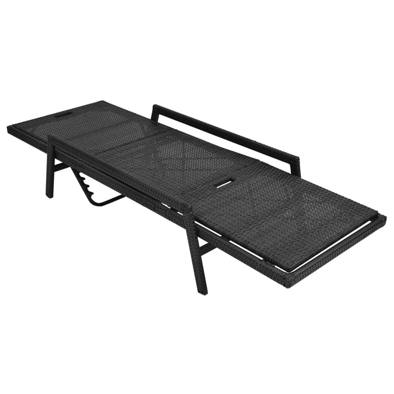 Ligbed met kussen poly rattan zwart MeubelReus