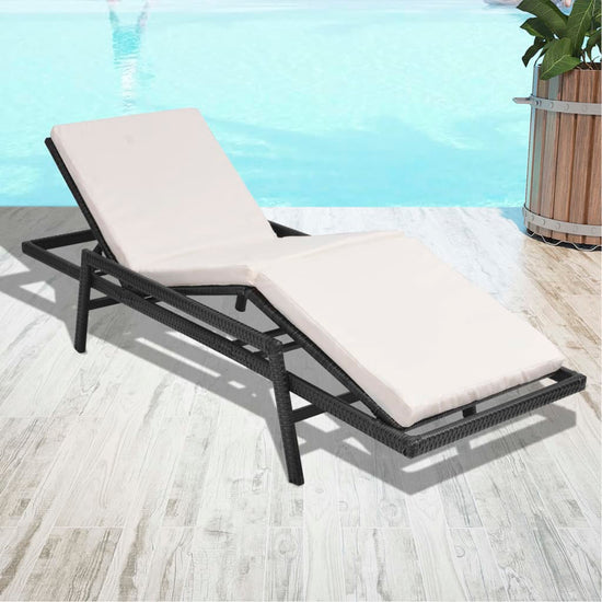 Ligbed met kussen poly rattan zwart MeubelReus