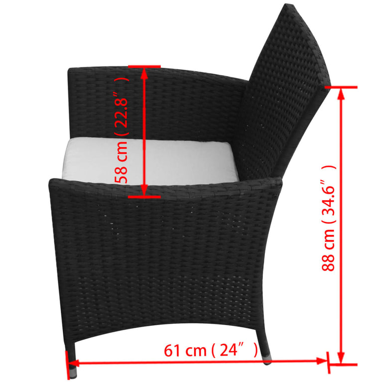 7-delige Tuinset met kussens poly rattan zwart MeubelReus