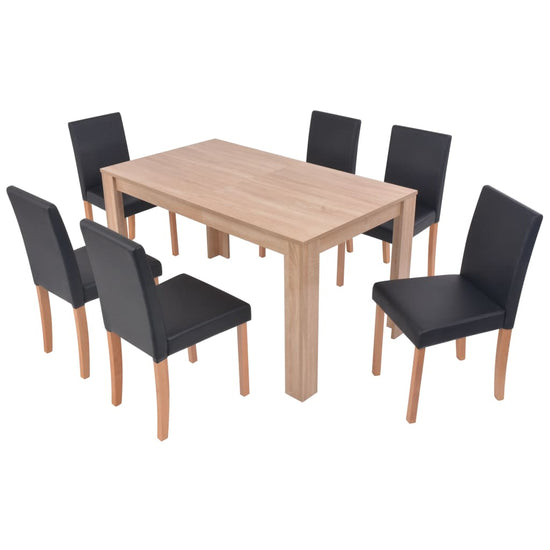 Eettafel met stoelen kunstleer en eikenhout zwart 7 st MeubelReus