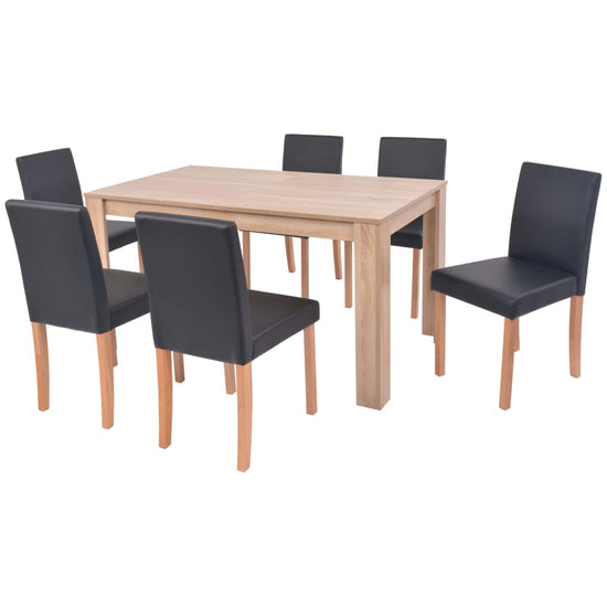 Eettafel met stoelen kunstleer en eikenhout zwart 7 st MeubelReus