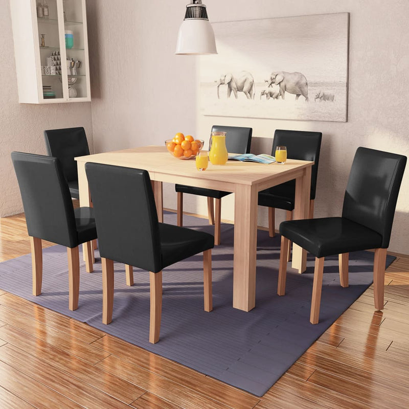 Eettafel met stoelen kunstleer en eikenhout zwart 7 st MeubelReus