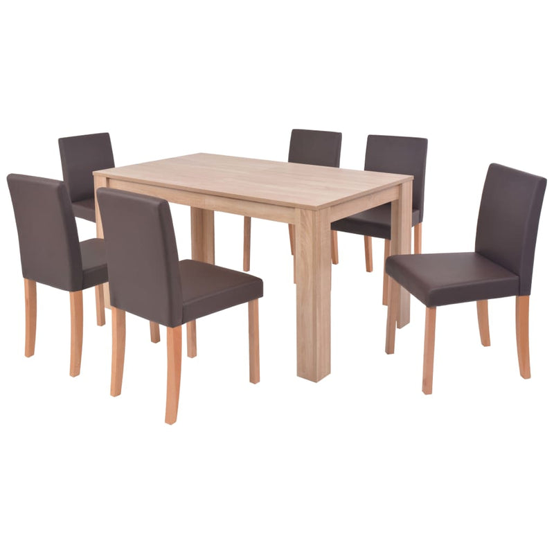 Eettafel met stoelen kunstleer en eikenhout bruin 7 st MeubelReus