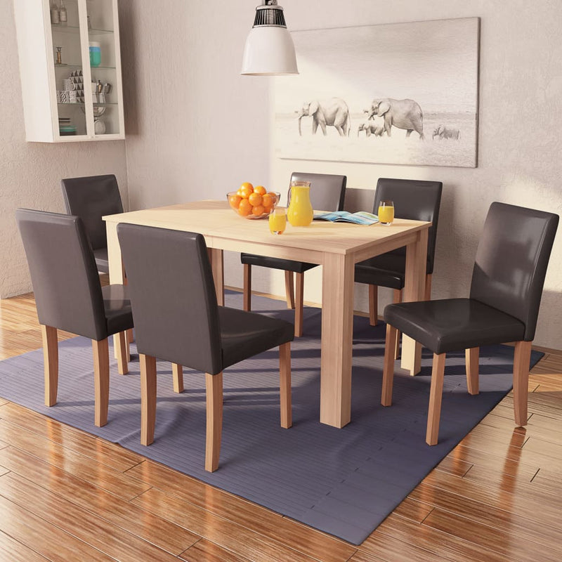 Eettafel met stoelen kunstleer en eikenhout bruin 7 st MeubelReus