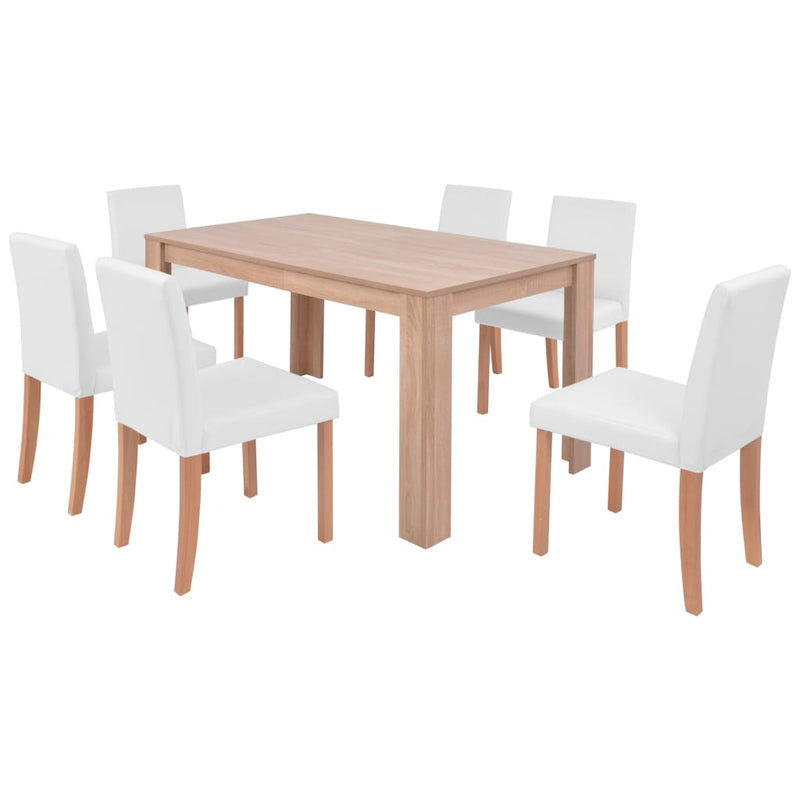 Eettafel met stoelen kunstleer en eikenhout crème 7-delig MeubelReus