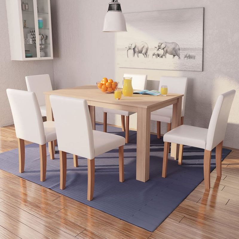 Eettafel met stoelen kunstleer en eikenhout crème 7-delig MeubelReus