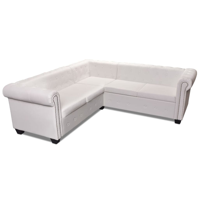 Hoekbank 5-zits Chesterfield-stijl kunstleer wit MeubelReus