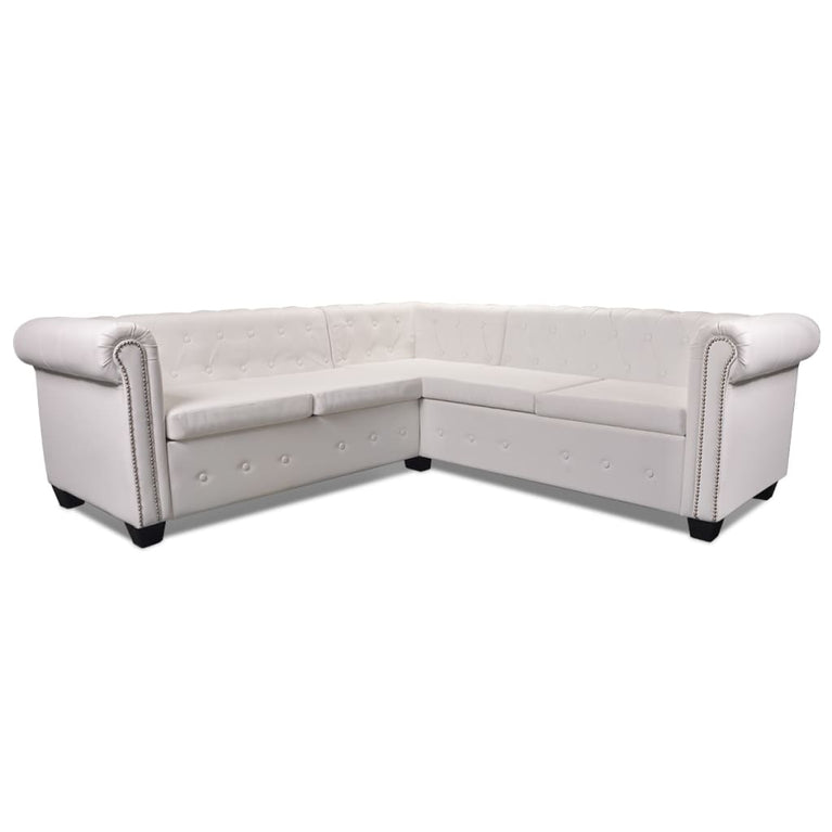 Hoekbank 5-zits Chesterfield-stijl kunstleer wit MeubelReus