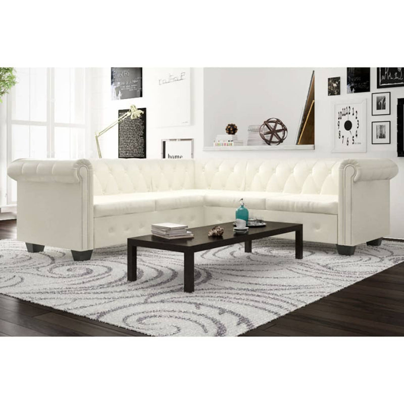 Hoekbank 5-zits Chesterfield-stijl kunstleer wit MeubelReus
