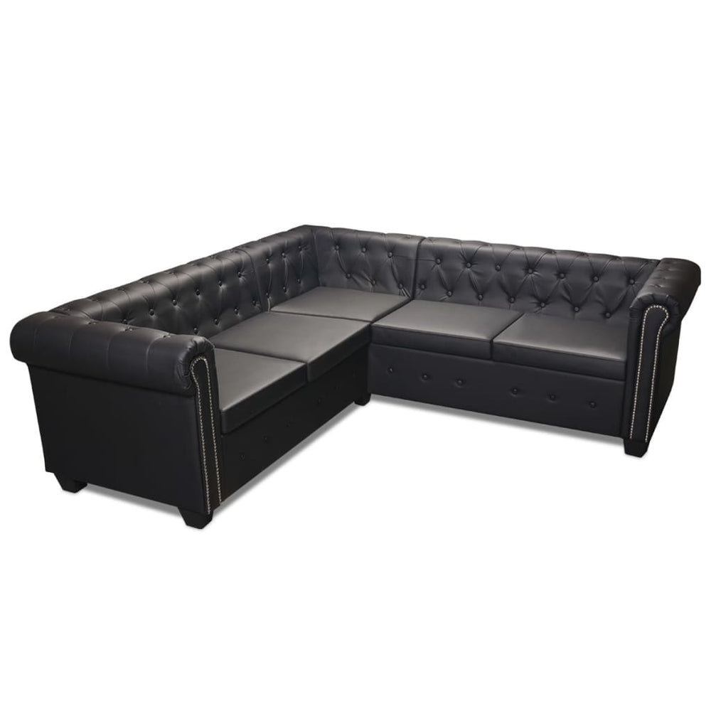 Hoekbank 5-zits Chesterfield-stijl kunstleer zwart MeubelReus