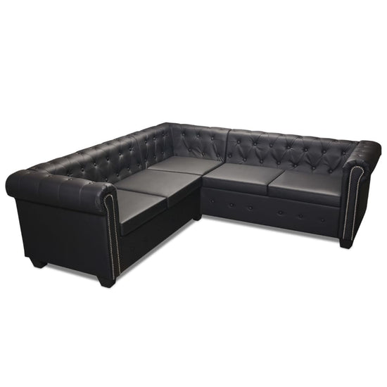 Hoekbank 5-zits Chesterfield-stijl kunstleer zwart MeubelReus