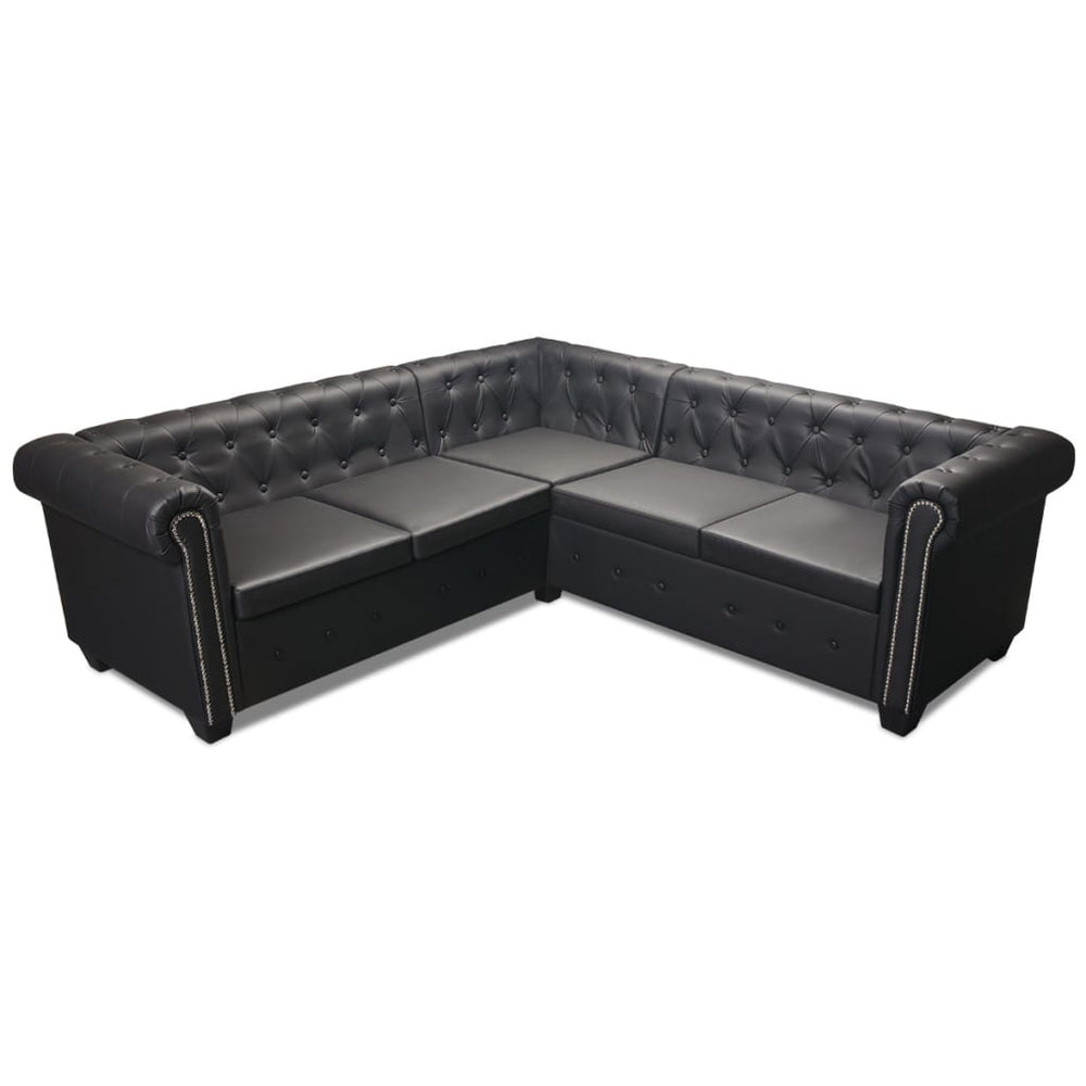 Hoekbank 5-zits Chesterfield-stijl kunstleer zwart MeubelReus
