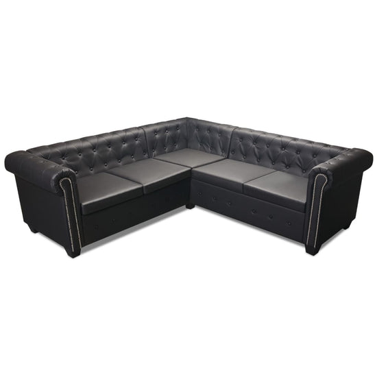Hoekbank 5-zits Chesterfield-stijl kunstleer zwart MeubelReus