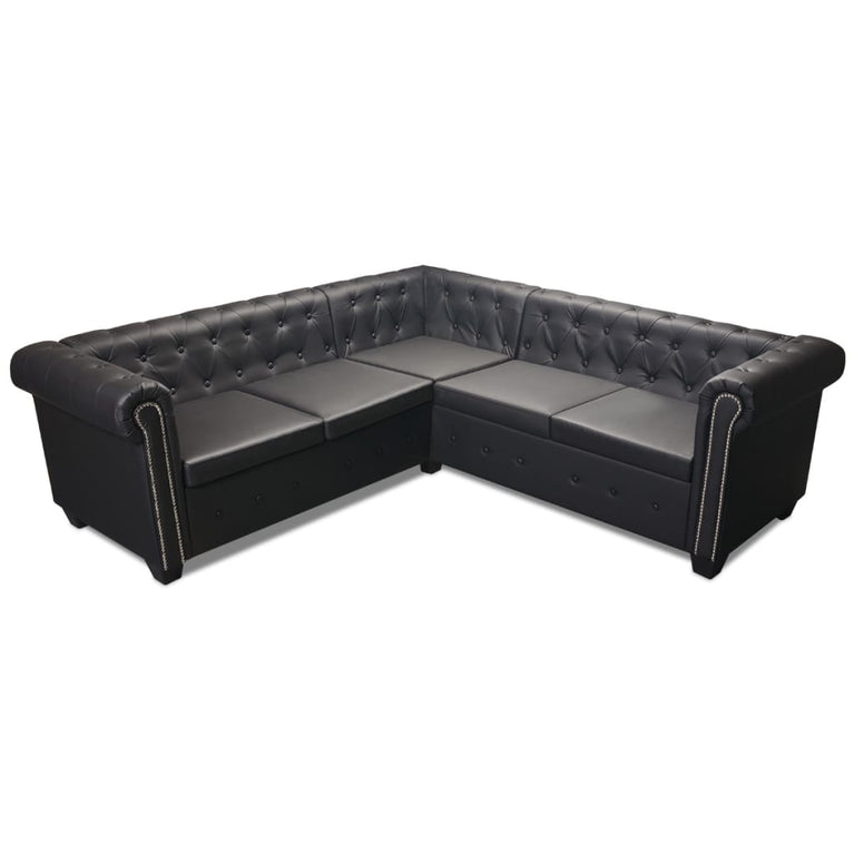 Hoekbank 5-zits Chesterfield-stijl kunstleer zwart MeubelReus