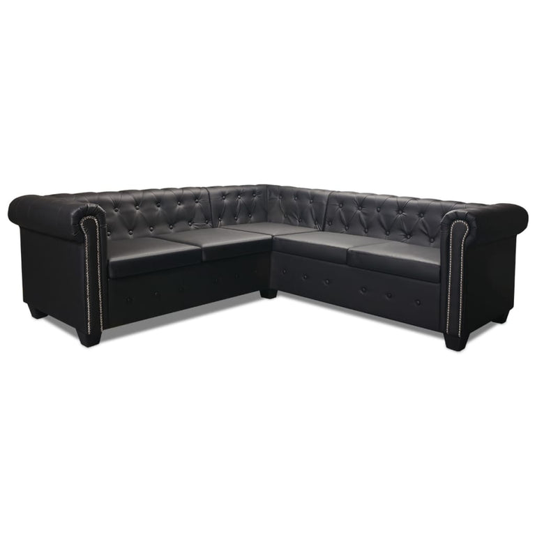 Hoekbank 5-zits Chesterfield-stijl kunstleer zwart MeubelReus