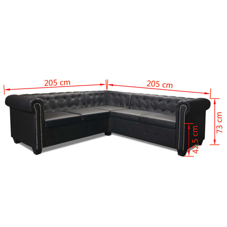 Hoekbank 5-zits Chesterfield-stijl kunstleer zwart MeubelReus
