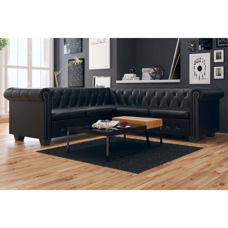 Hoekbank 5-zits Chesterfield-stijl kunstleer zwart MeubelReus