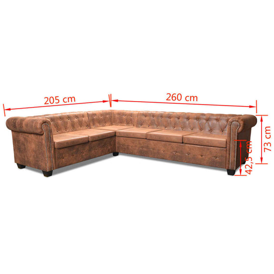 Chesterfield hoekbank 6-zits kunstleer bruin MeubelReus