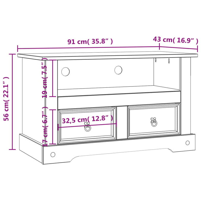 Tv-meubel Mexicaans grenenhout Corona-stijl 91x43x56 cm MeubelReus